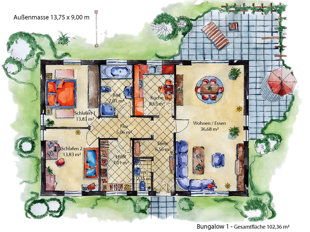 Bungalow 1 Erdgeschoss